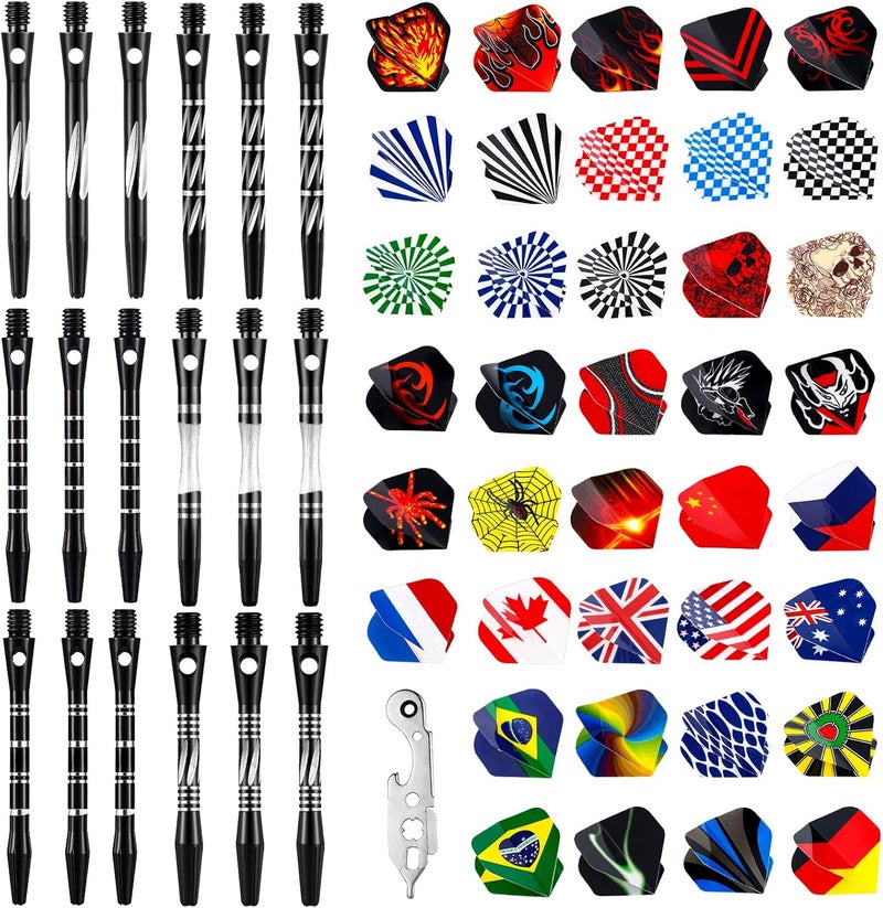Leitee 30 Pcs Aluminum Dart Shafts for Steel Tip 50 mm 53 mm Dart Stems Accessories with 30 Rubber Rings 120 Replacement Flights and 1 Wrench for Outdoor Indoor Sports - Image 1